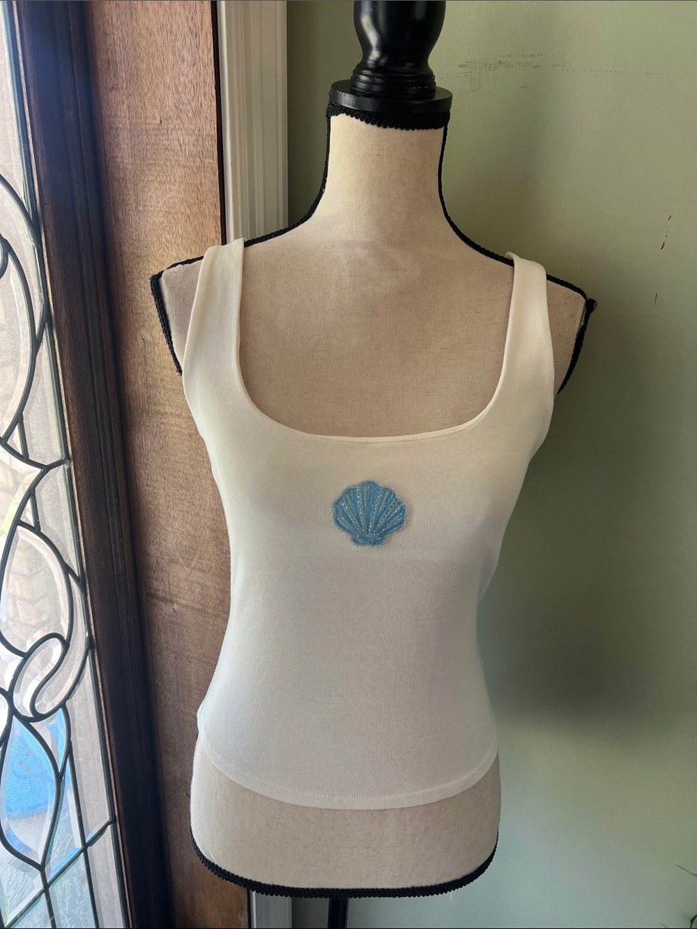 No Boundaries White Tank Top with Blue Shell Accent